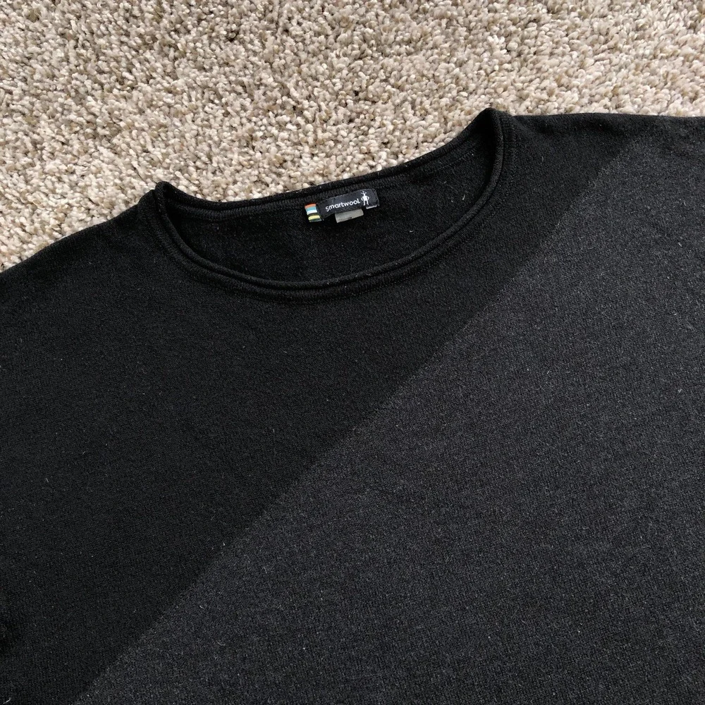Smartwool Shadow Pine Colorblock Merino Wool Blend Sweater Womens Small Blk/Gray